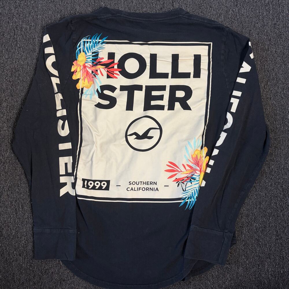 Vintage Y2k Hollister California Navy Blue Floral Longlseeve Graphic Tee Medium